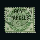 Great Britain - Officials : (SG O63) 1883-86 GOVT. PARCELS 9d dull green, EQ, centred to NW, fair