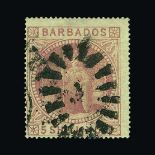 Barbados : (SG 64) 1873 5s dull rose, centred to SW, "boot-heel" cancel, tiny shallow thin at top,