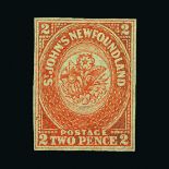 Newfoundland : (SG 10) 1860 2d orange vermilion fine unused, no gum. R.F. Engel tiny handstamp on