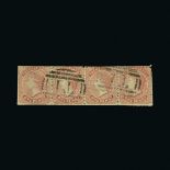 Turks Islands : (SG 1) 1867 No wmk 1d dull rose fine used horiz strip of four with clipped perfs