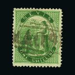 St. Kitts and Nevis - Nevis : (SG 14b) 1866-76 1s yellow green variety crossed lines on hilll well