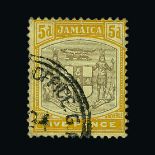 Jamaica : (SG 43,45) 1905-11 5d grey & yellow & 5/- grey & violet, both very fine used Cat £130 (