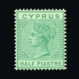Cyprus : (SG 11) 1881 CC ½pi emerald green l.m.m. marginal, light gum wrinkle otherwise fresh and