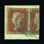 Great Britain - QV (line engraved) : (SG 8p) 1841 1d red-brown, JI, with half of JJ attached, tied