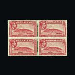 Gibraltar : (SG 123a) 1938-51 perf 13½ 1½d carmine, block of 4, natural inclusion spot on reverse of