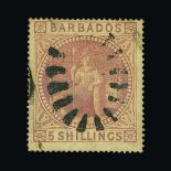 Barbados : (SG 64) 1873 5s dull rose fine used, slight surface rub at top Cat £300 (image available)