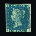 Great Britain - QV (line engraved) : (SG 6wi) 1840 2d pale blue, plate I, II, with WATERMARK