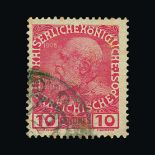 Austria - Levant : (SG F23) 1914 Emperor's Jubilee 10c carmine on pink - toned corner perf but