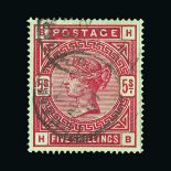 Great Britain - QV (surface printed) : (SG 181) 1883 QV 5/- crimson fu with two light cds
