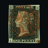 Great Britain - QV (line engraved) : (SG 2) 1840 1d black, plate 9, IJ, 4 generally small margins,