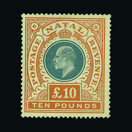 Natal : (SG 145) 1902 CC £10 green and orange unused without gum, light crease, handstamped on