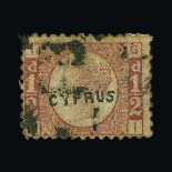 Cyprus : (SG 1) 1880 on GB ½d rose, plate 19, GI, centred to SW, toned, fair used.  Very scarce. Cat