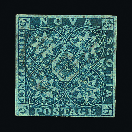 Canada - Nova Scotia : (SG 2) 1851 QV  3d Deep-Blue, with 3 good even margins, clear margin at base,