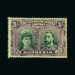 Rhodesia : (SG 158s) 1910 Double Head P14 - 3s green & violet overprinted SPECIMEN (Samuel type