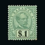 Sarawak : (SG 8-21) 1888-97 set to $1 (very lightly hinged), 1c in pair (toned), slight adherence on