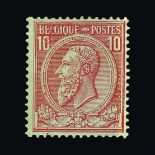 Belgium : (SG 71a) 1884-91 Head 10c Carmine on Yellowish paper, fresh l.m.m. Full o.g. Cat £325 (