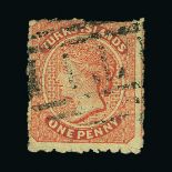 Turks Islands : (SG 5b) 1873-79 Small Star 1d dull red with throat flaw fine used Cat £250 (image