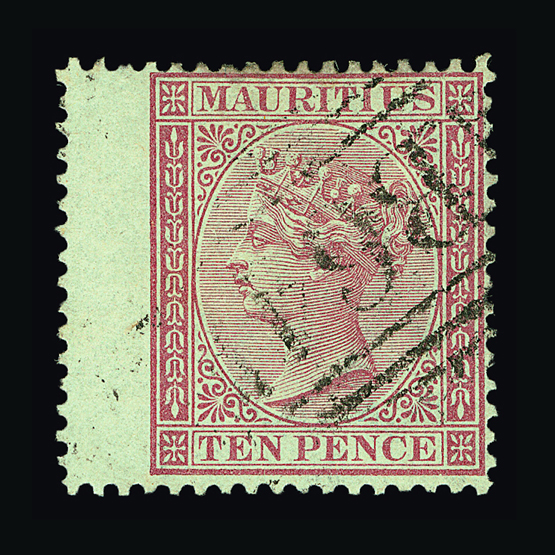 Seychelles : (SG Z25) 1863-72 Mauritius 10d maroon wing marginal with full B64, very fine Cat £