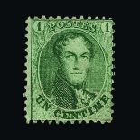 Belgium : (SG 16) 1863 "Medallions", no watermark, Line perf. 12½, 1c Green. Fresh l.m.m.almost full