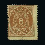 Iceland : (SG 3) 1873 8sk brown P14x13½ good used centred NW and ragged perfs Cat £1100 (image