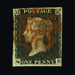 Great Britain - QV (line engraved) : (SG 2) 1840 1d black, plate 7, QD, 4 tiny to large margins