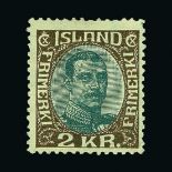 Iceland : (SG 130) 1920 King Christian 2k myrtle & sepia heavy m.m. Cat £275 (image available) [