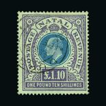 Natal : (SG 143) 1902 KE7 Crown CC £1.10s green & violet cds used  Cat £130 (image available) [US1]