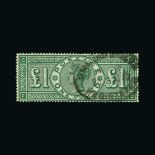 Great Britain - QV (surface printed) : (SG 212) 1891 £1 green, FC, smudged oval Registered postmark,