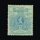 Belgium : (SG 44) 1866 Small Lion, 2c Blue, Perf.15, on thin paper. Fresh l.m.m. Tiny thin spot near