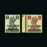 India - States - Gwalior : (SG 129-37) 1949 Alizar printing set(9) fresh m.m., rarely seen Cat £