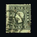 Austria : (SG 23b) 1859 Heads new currency. 3k Grey-Black type I. Perf.15. f.u. Part c.d.s.