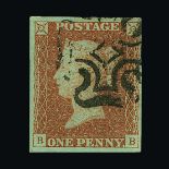 Great Britain - QV (line engraved) : (SG 8) 1841 1d red-brown, plate 42, BB, 4 small to (mostly)