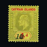 Cayman Islands : (SG 35c) 1908 Unissued 1d on 4d black and red/yellow fresh m.m., very fine Cat £250