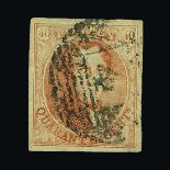 Belgium : (SG 5) 1849 (Oct) "Medallions" 40c Pale-Carmine, with Boxed "L L " watermark. With 4 large