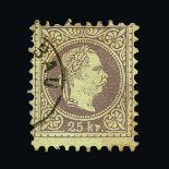 Austria : 1867-80 Emperor 25k shades inc coarse (6) & fine (10) printings [SG AH56/65] mainly fu