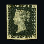 Great Britain - QV (line engraved) : (SG 2) 1840 1d black, plate 7, FG, touches along top, fresh,
