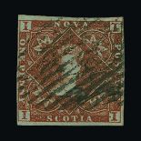 Canada - Nova Scotia : (SG 1) 1851-60 QV 1d red-brown on blued paper - 4 good margins, strong