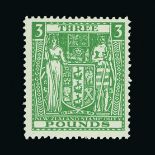 New Zealand - Postal Fiscals : (SG F208w) 1940-58 ARMS £3 green, watermark inverted, very fine mint.