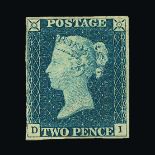 Great Britain - QV (line engraved) : (SG 5) 1840 2d blue, plate 1, I, missing right leg to 'I', 4