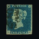 Great Britain - QV (line engraved) : (SG 4) 1840 2d deep full blue, plate 1, HG, 4 small to good