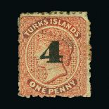 Turks Islands : (SG 47) 1881 4d on 1d red fresh mint, small part original gum Cat £750 (image