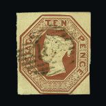 Great Britain - QV (embossed) : (SG 57) 1847-54 10d brown, Die 2, into at right, weak right