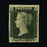 Great Britain - QV (line engraved) : (SG 2) 1840 1d black, plate 6, AE, 4 small to large margins,