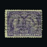 Canada : (SG 137) 1897 Jubilee $2 used with Montreal roller cancel, one nibbled perf at base, fine