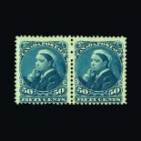 Canada : (SG 116) 1893 QV 50c blue mint horizontal pair, full gum & lightly hinged. Scarce