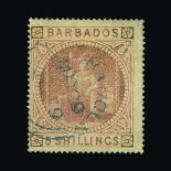 Barbados : (SG 64) 1873 5/- dull rose, centered left, nice cds cancel, sound stamp Cat £300 (image