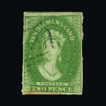 Australia - States - Tasmania : (SG 94) 1863-71 Rouletted 10 2d yellow green v.f.u. Cat £1100 (image