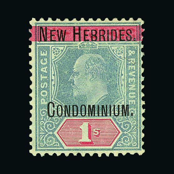 New Hebrides : (SG 9) 1908 KEVII  Wmk. Crown CA (single). 1/- Fresh m.m. Cat £140 (image available)