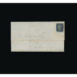 Great Britain - Covers - QV : (SG 5) 1840 2d blue, plate 2, TC, 4 small to good margins, tied to