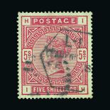 Great Britain - QV (surface printed) : (SG 180) 1883 QV 5/- rose fu with crisp late-fee duplex